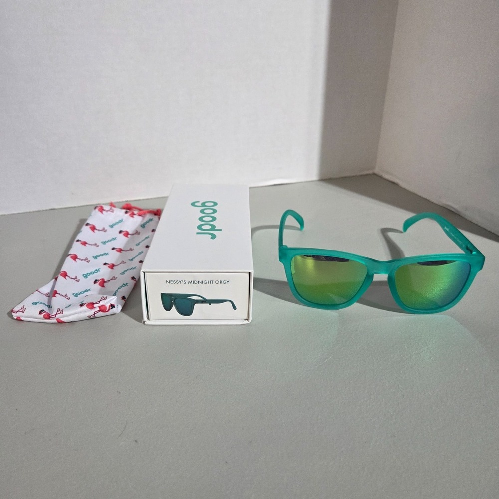 Goodr Nessy's Midnight Orgy Sunglasses Green Polarized Used w/ Box & Pouch